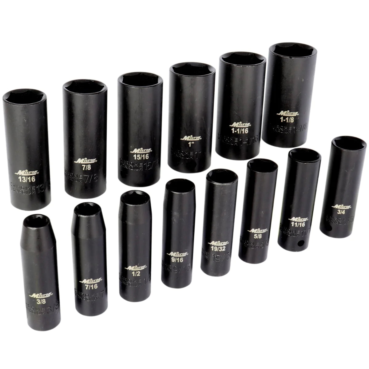 Milton Deep Socket Set, 1/2” Drive Impact Socket Set, 14-Piece SAE 3/8" to 1-1/8” Tool Set (1300-SS-04)
