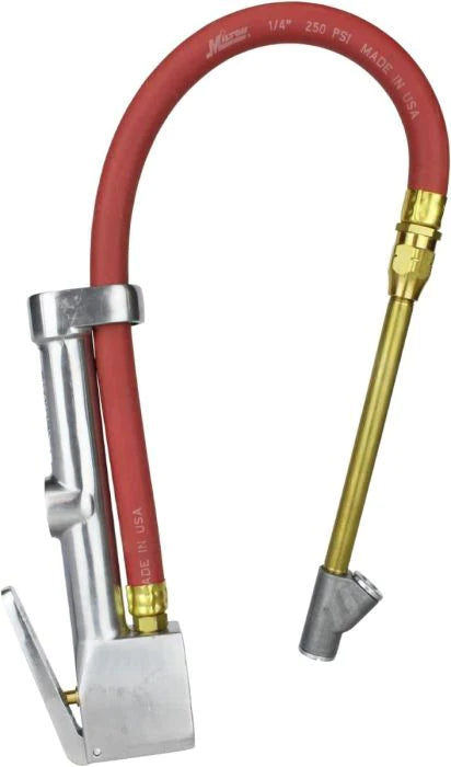 Straight Foot Chuck Tire Inflator Gauge, 15" Hose, Lock-On Threads