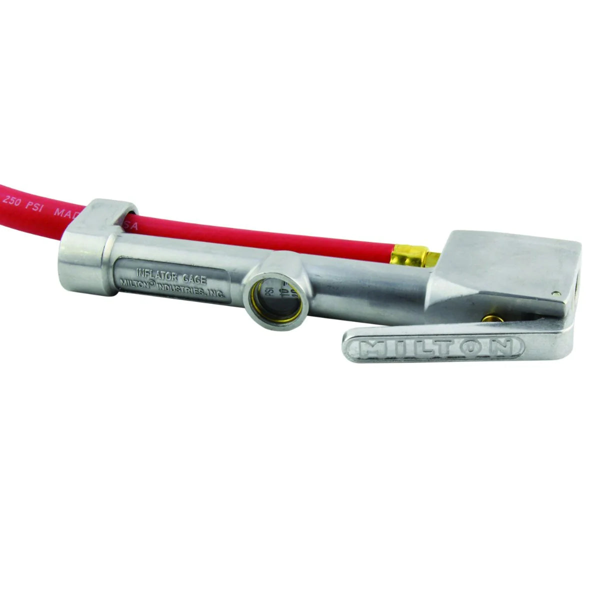 Service Station Tire Inflator and Air Pressure Gauge, Straight Foot Chuck w/ Thread Lock, 1/4" NPT, 15" Rubber Hose, 10-160 PSI