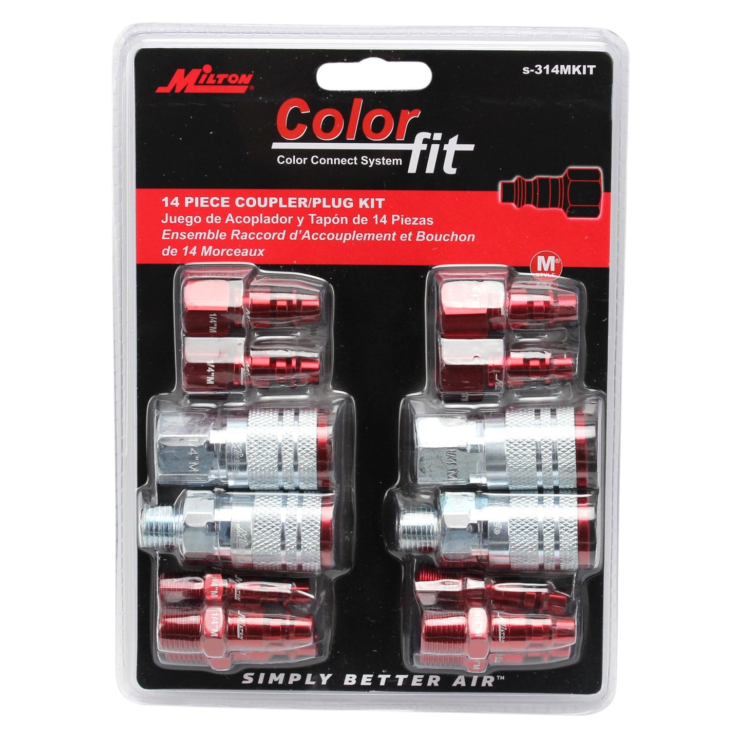 Milton® COLORFIT® Coupler & Plug Kit - (M-STYLE® , Red) - 1/4" NPT (14-Piece)