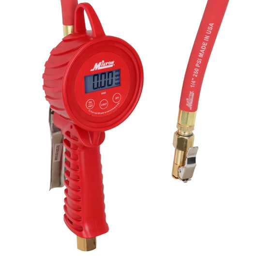 555e Digital Tire Inflator Gauge, used on multiple vehicle types, measures from 5 to 220 PSI, ± 1 PSI Accuracy