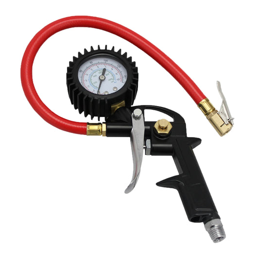 EXELAIR® Analog Pistol Grip Tire Inflator/Deflator Gauge, 13" Air Hose and Easy-Clip Chuck