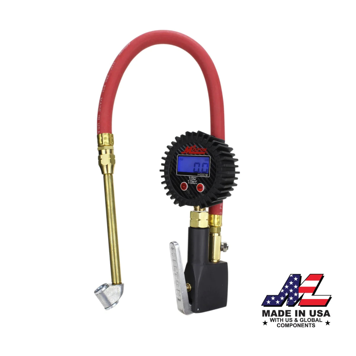 Compact Digital Tire Inflator with Pressure Gauge (255 PSI) - Air Chuck & 15" Rubber Air hose 1/4" NPT