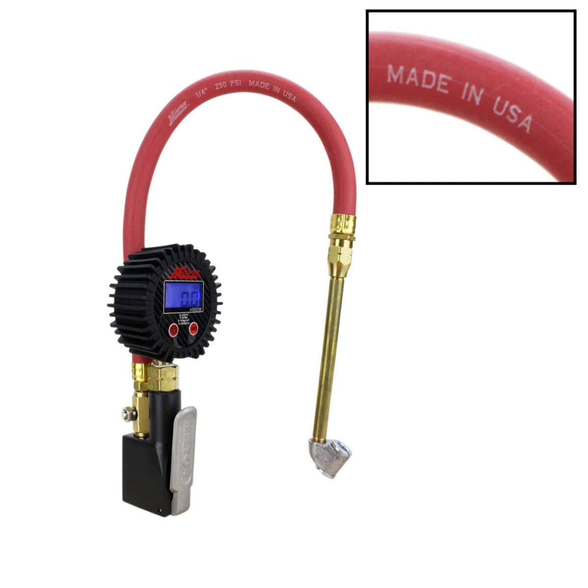 Compact Digital Tire Inflator with Pressure Gauge (255 PSI) - Air Chuck & 15" Rubber Air hose 1/4" NPT