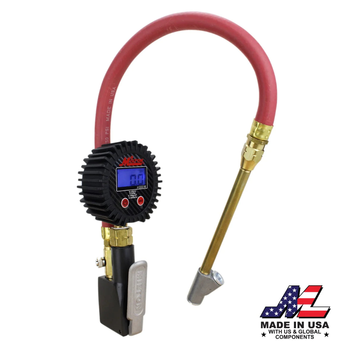 Compact Digital Tire Inflator with Pressure Gauge (255 PSI) - Air Chuck & 15" Rubber Air hose 1/4" NPT