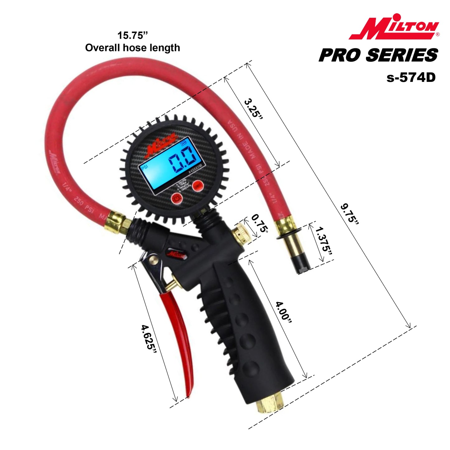 Pro Digital Tire Inflator/Pressure Pistol Grip Gauge, Straight Foot Chuck, 15" Hose