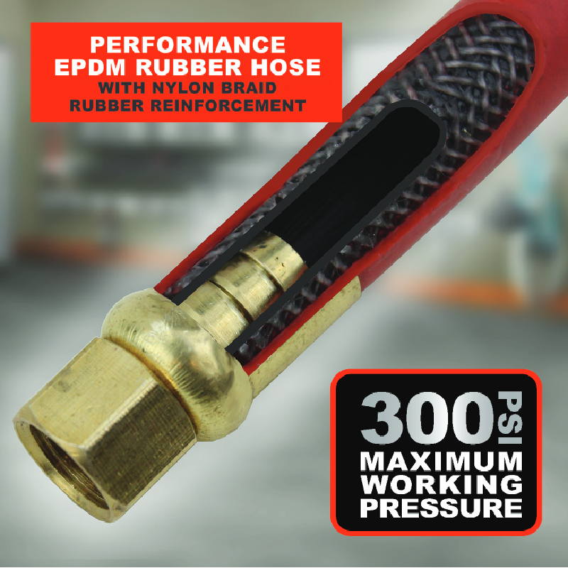 thumbnail image 2 of Milton 3/8" X 3ft Air Hose - EPDM Rubber Leader Hose With 1/4" NPT Brass Fittings 2 of 9