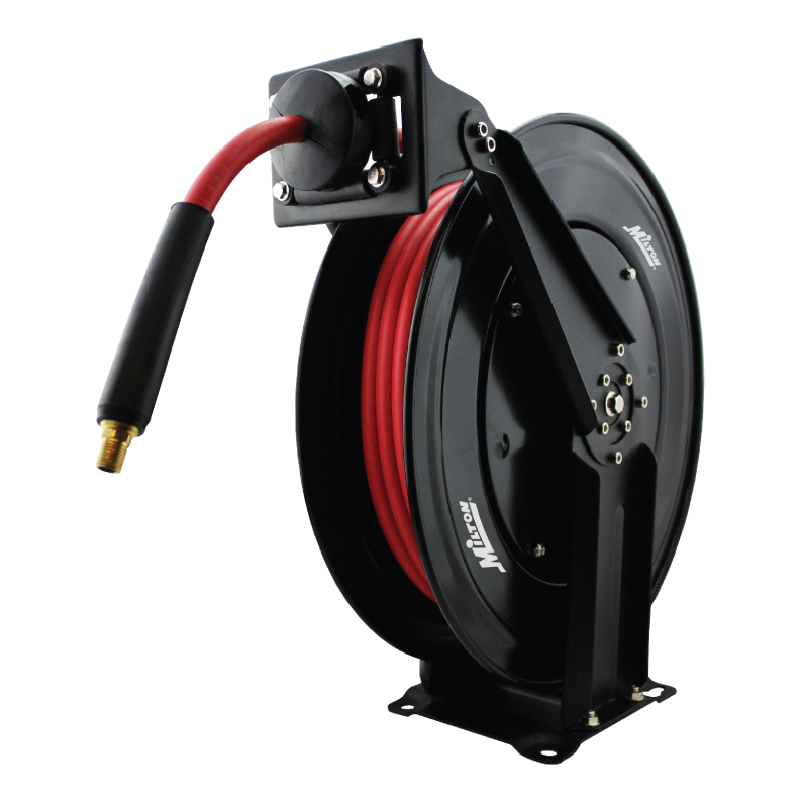 Milton 2760-50D - Steel Dual Arm Auto-Retractable Air Hose Reel, 3/8" x 50 ft. Rubber Hose - 300 Max PSI , Black