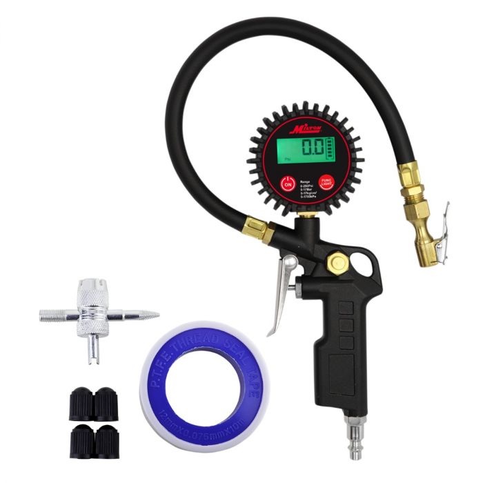 Milton® Digital Tire Inflator w/ Accurate Tire Pressure Gauge, 0-250 PSI, 14" Air Hose, Brass Lock-On Clip Air Chuck & Compressor Accessories