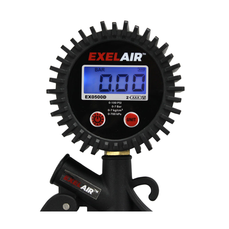 Milton® EXELAIR® Digital Pistol Grip Tire Inflator/Deflator Gauge, 16" Air Hose and Easy-Clip Chuck