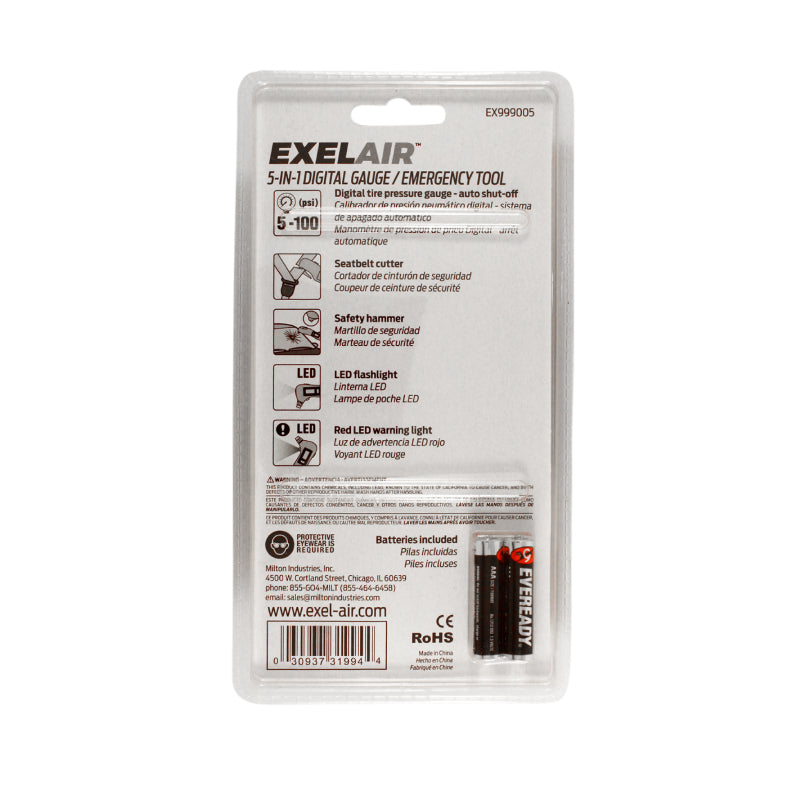 EXELAIR by Milton (EX999005) 5-in-1 Digital Tire Gauge Auto Emergency Tool