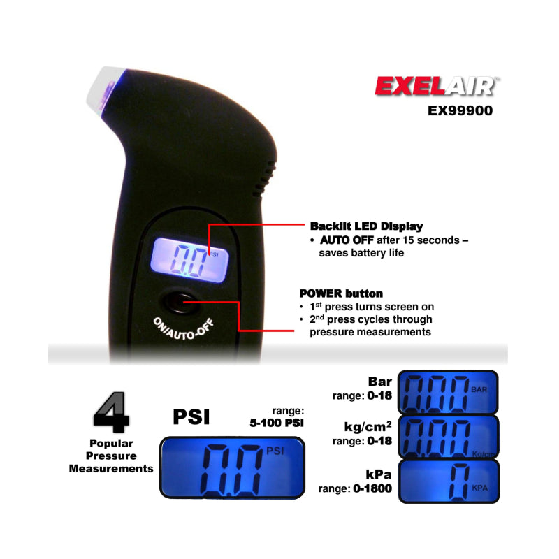 EXELAIR by Milton (EX99900) Digital Tire Pressure Gauge , Black