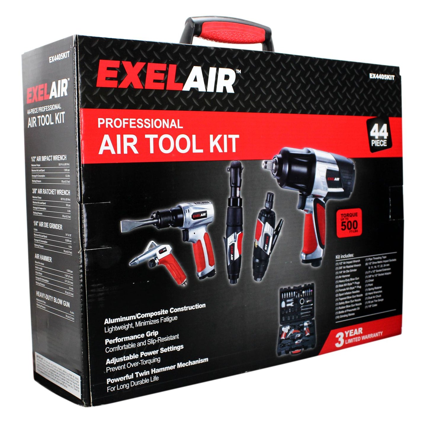 Milton® EXELAIR® 44-Pc. Pro Air Tool Accessory Kit, Impact Wrench, Air Ratchet, Die Grinder, Blow Gun, Air Hammer, Dual Air Chuck, Tire Gauge w/ Accessories EX4405KIT