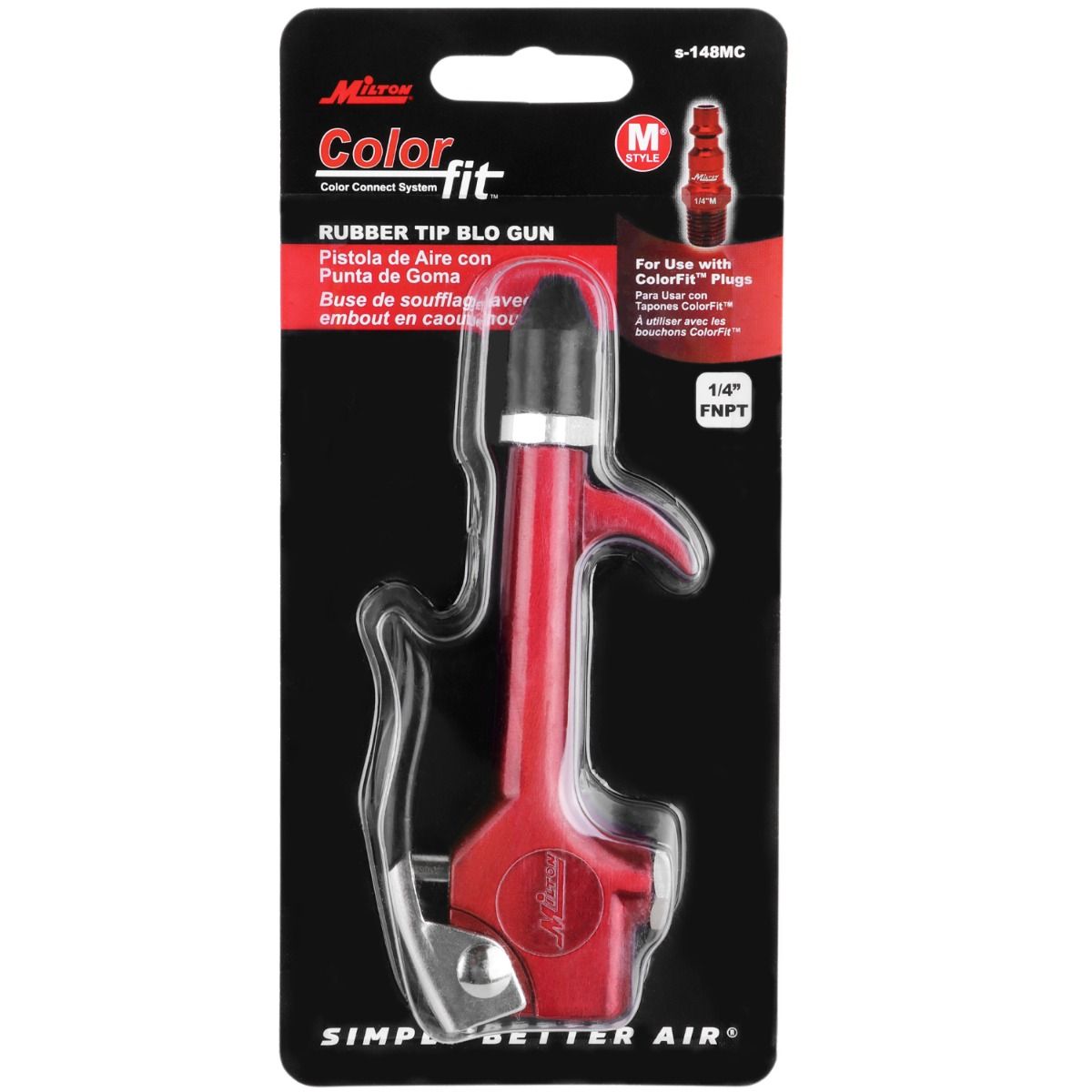 COLORFIT® S-148MC 1/4" NPT Lever Blow Gun Tool, Rubber Tip Nozzle, Red