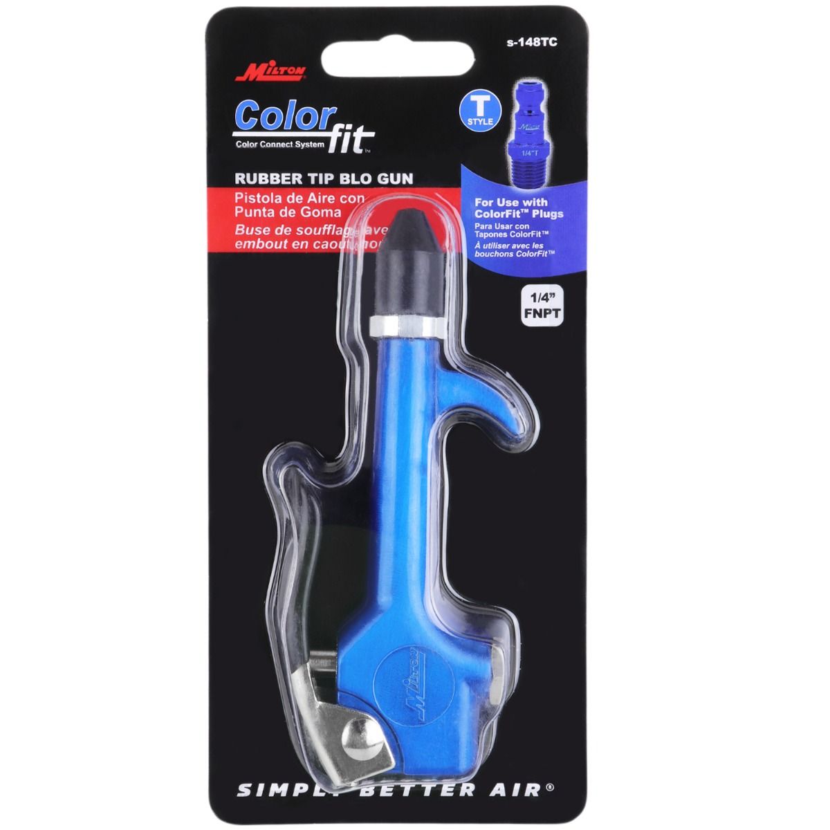 COLORFIT® by Milton S-148TC 1/4” NPT Lever Blow Gun Tool - Rubber Tip Nozzle, Blue