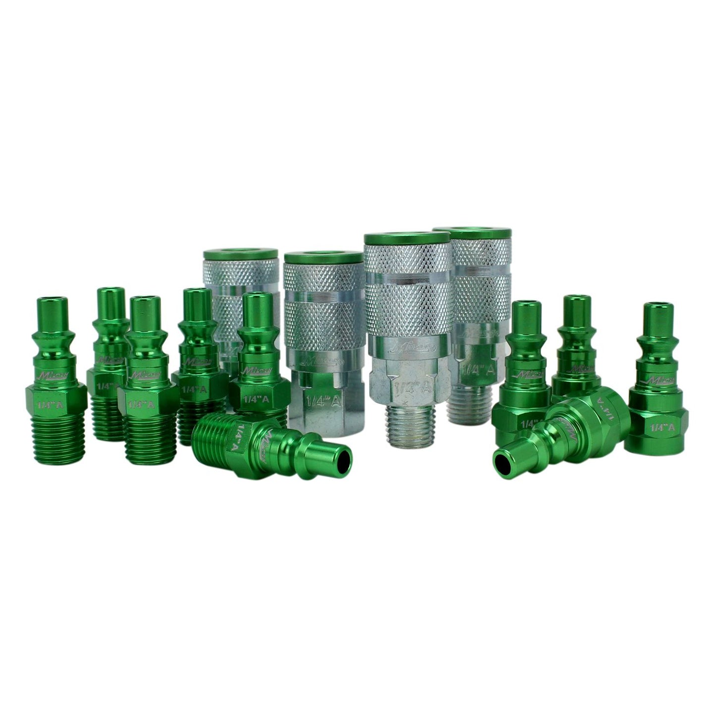 Milton® COLORFIT® Coupler & Plug Kit - (A-Style, Green) - 1/4" NPT (14-Piece)