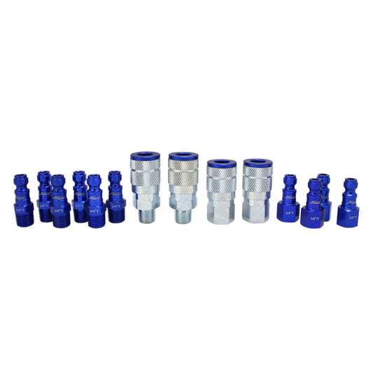 Milton® COLORFIT® Coupler & Plug Kit - (T-Style, Blue) - 1/4" NPT (14-Piece)